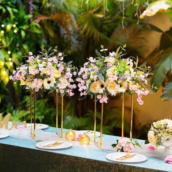 Nuptio 2Pcs/10Pcs Floor Column Vase Centerpiece Gold Flower Stand For Wedding Party Decoration