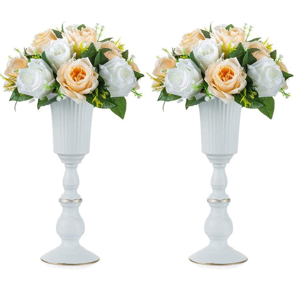 Nuptio 2Pcs/10Pcs Flowered Metal Trumpet Vase Elegant Wedding Centerpieces Vase For Party Decoration