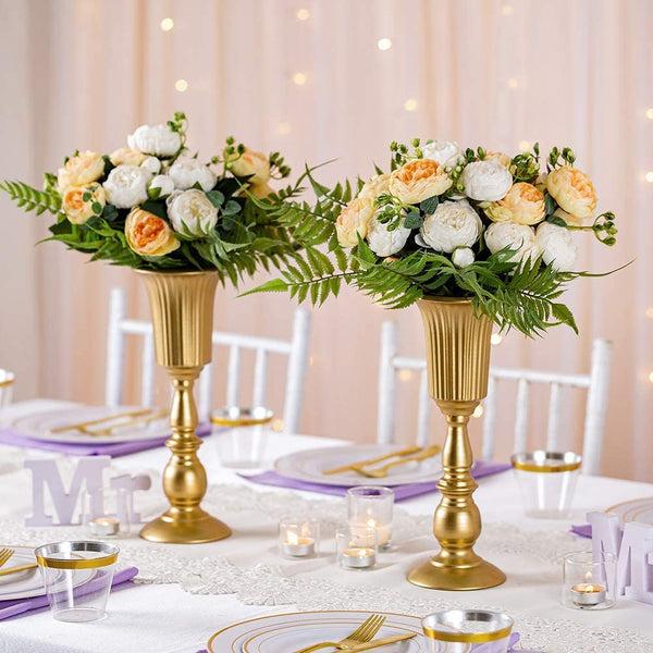 Nuptio 2Pcs/10Pcs Flowered Metal Trumpet Vase Elegant Wedding Centerpieces Vase For Party Decoration