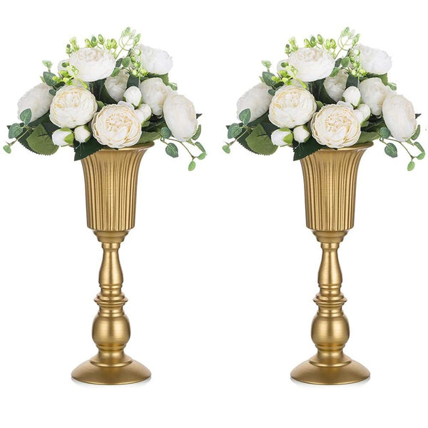 nuptio 2Pcs/10Pcs Flowered Metal Trumpet Vase Elegant Wedding Centerpieces Vase for Party Decoration