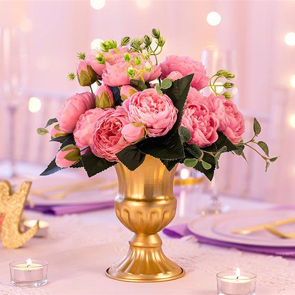 Nuptio 2Pcs Flowered Metal Urn Planter Elegant Wedding Centerpieces Vase