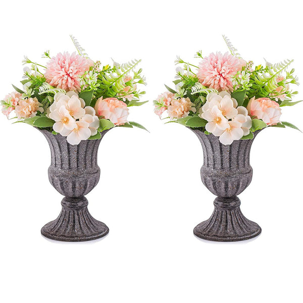 Nuptio 2Pcs Flowered Metal Urn Planter Elegant Wedding Centerpieces Vase