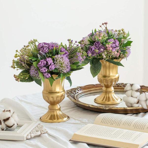 Nuptio 2Pcs Flowered Metal Urn Planter Elegant Wedding Centerpieces Vase