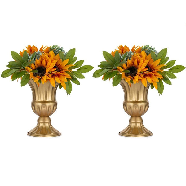 nuptio 2Pcs Flowered Metal Urn Planter Elegant Wedding Centerpieces Vase