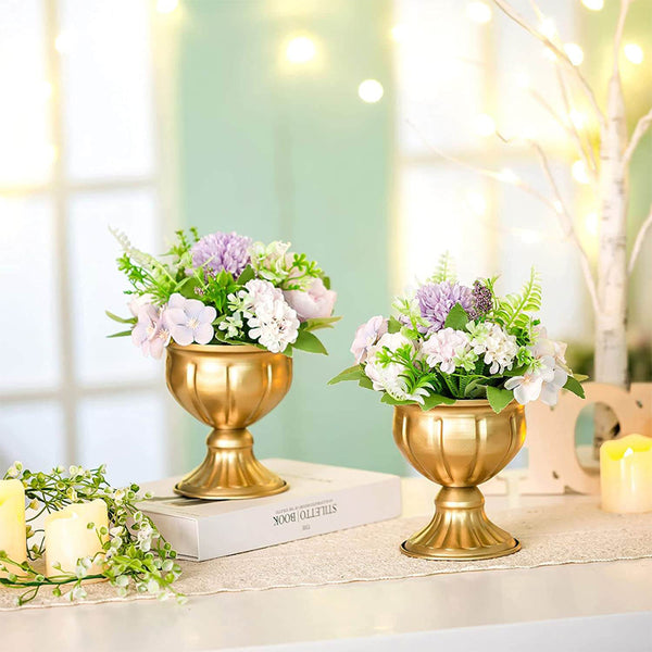 Nuptio 2Pcs Metal Vases For Centerpieces Gold Flower Pots Indoor Table Top Decor