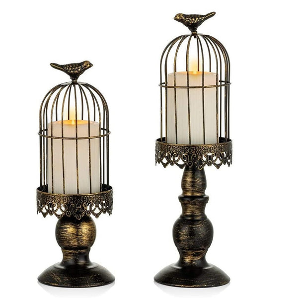 Nuptio 2Pcs/set Birdcage Pillar Candle Holder Wedding Centerpieces Home Decor