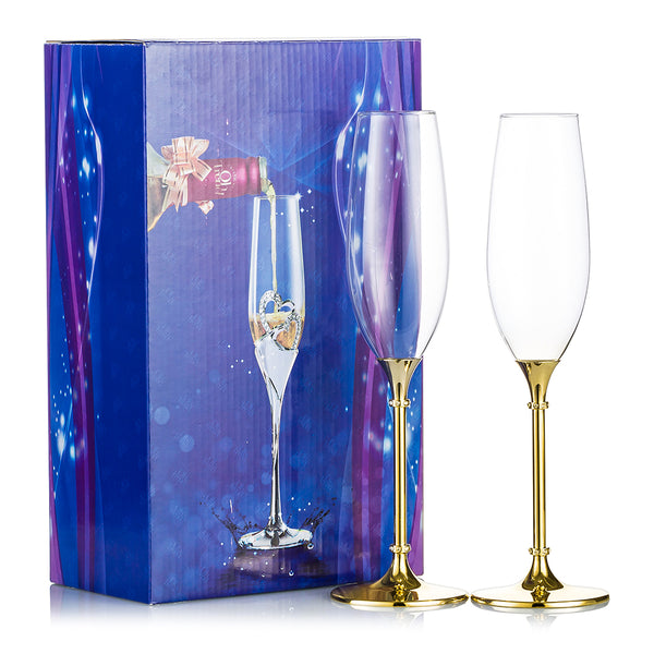nuptio 2Pcs/Set Creative Set Champagne Flutes Wedding Glasses for Bride & Groom