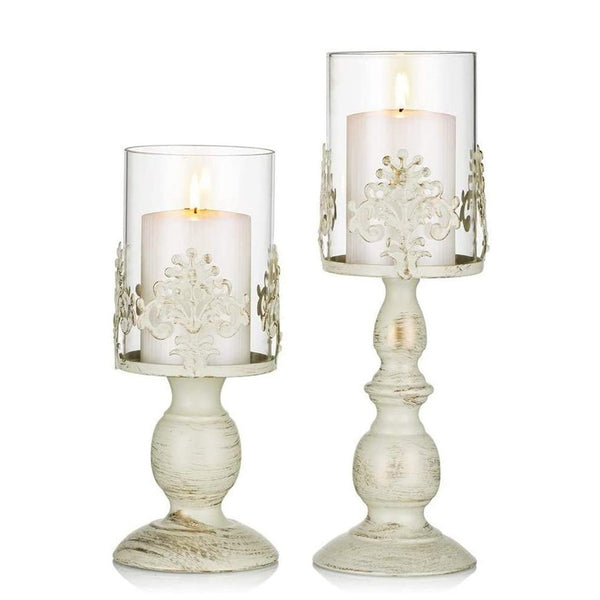 nuptio 2Pcs/set Vintage Iron Pillar Holder Lantern Wedding Party Centerpiece Table Top Decor