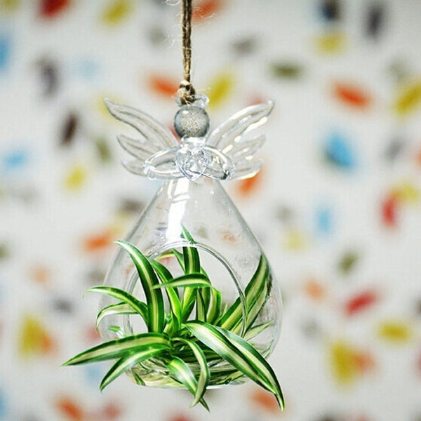Nuptio 4/8/12Pcs Glass Hanging Angel Tealight Holder Air Plant Pot Container Planter
