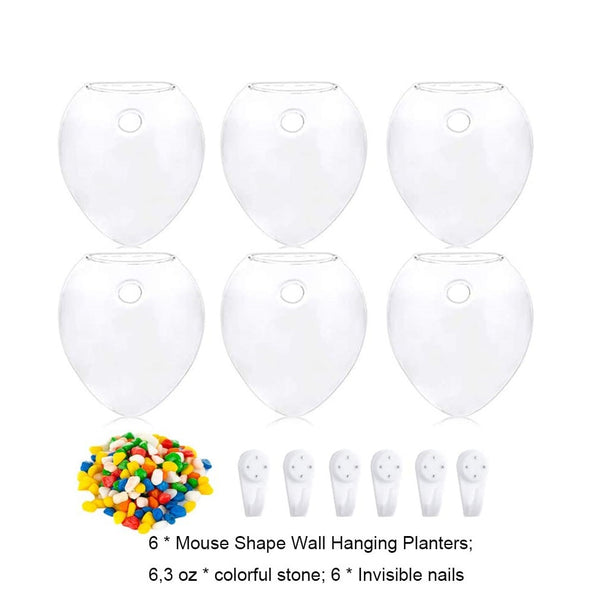 Nuptio 4Pcs/6Pcs Mouse Shape Plant Pots Terrarium Container Vase With Colorful Stones