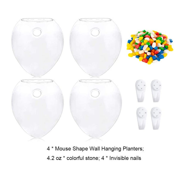 Nuptio 4Pcs/6Pcs Mouse Shape Plant Pots Terrarium Container Vase With Colorful Stones