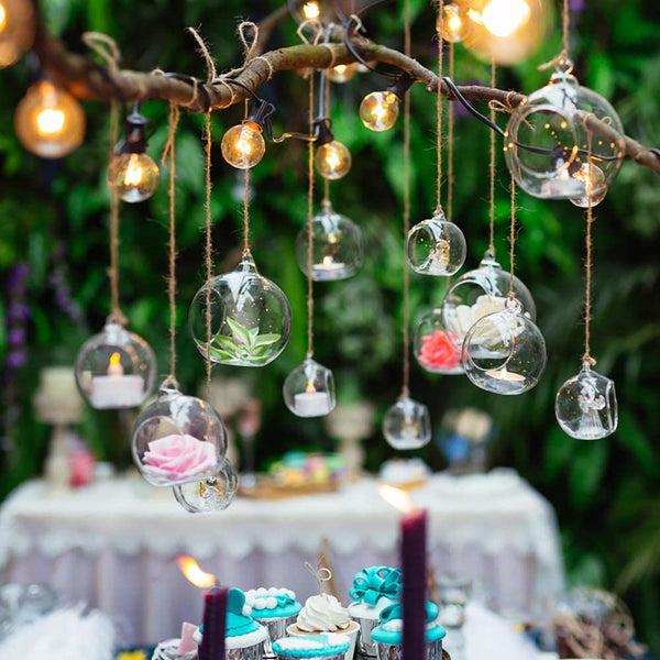 Nuptio 8Pcs/12Pcs/24Pcs 3.15inch Hanging Glass Tealight Candle Holder