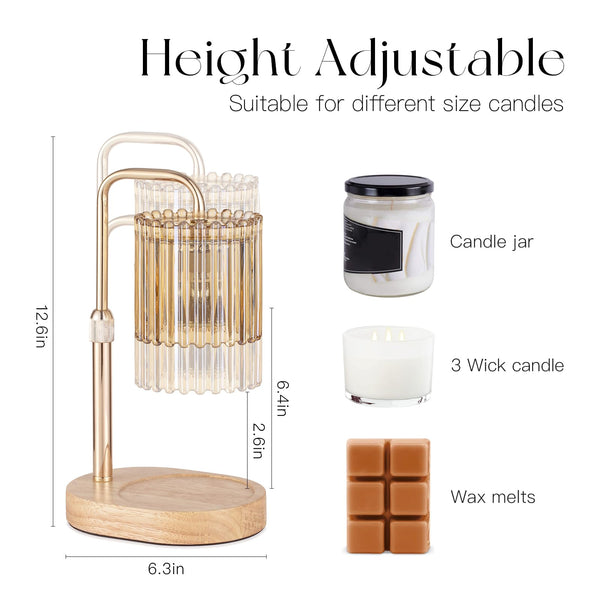 Nuptio Candle Warmer Lamp With Timer: Gold Candle Warming Lamp With 2 Bulbs Height Adjustable Wax Melt Warmer Dimmable Modern Bedroom Decor Gift For Women