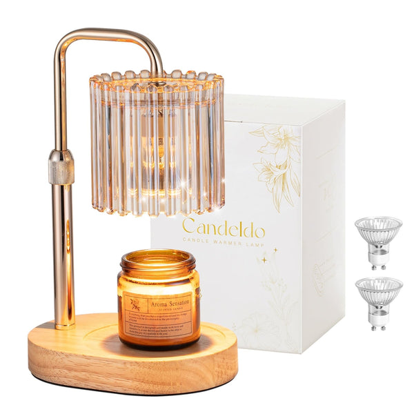 nuptio Candle Warmer Lamp with Timer: Gold Candle Warming Lamp with 2 Bulbs Height Adjustable Wax Melt Warmer Dimmable Modern Bedroom Decor Gift for Women