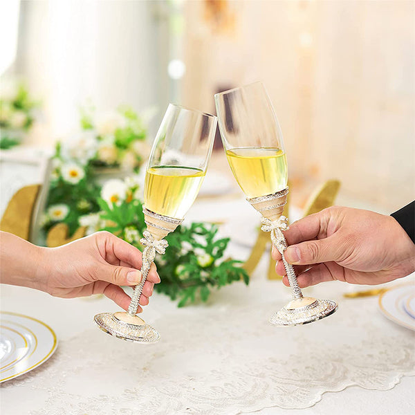 Nuptio Champagne Glasses Wedding Toast Flute Inlaid With Pearls For Gift-giving Anniversary Party