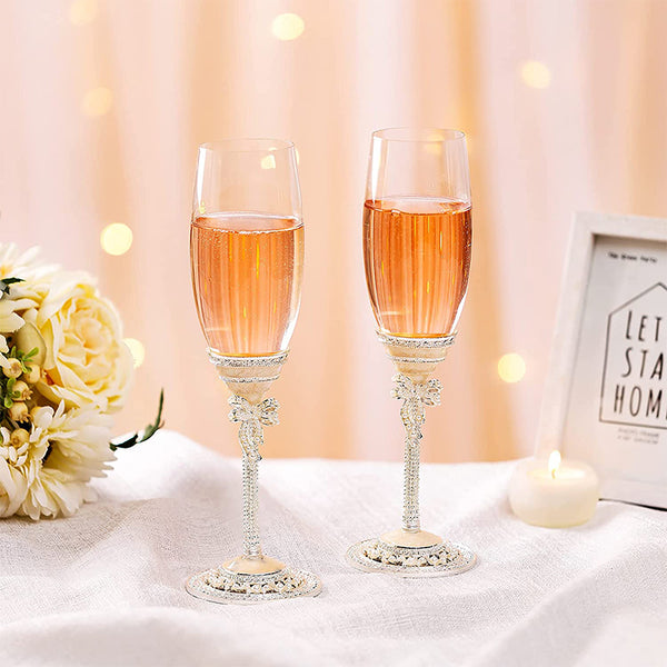Nuptio Champagne Glasses Wedding Toast Flute Inlaid With Pearls For Gift-giving Anniversary Party