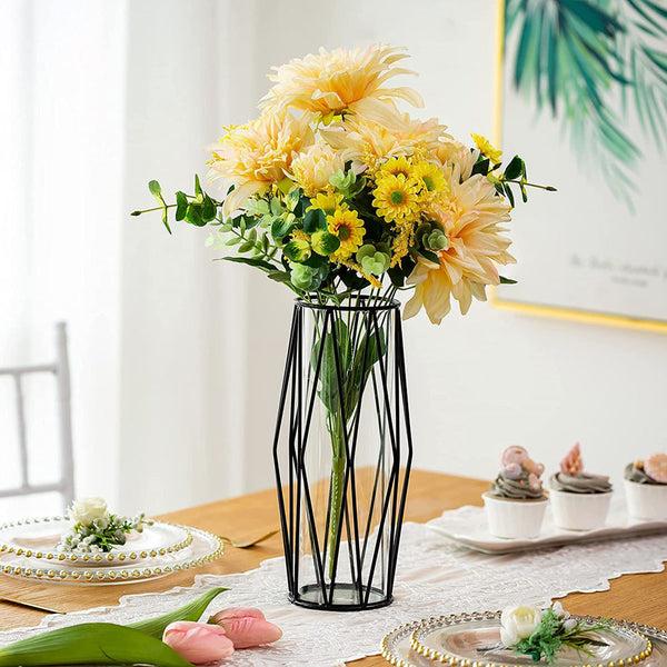 Nuptio Clear Geometric Vase Metal Flower Stand For Wedding Centerpiece Home Decor