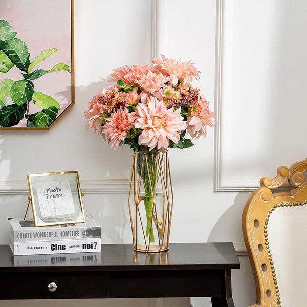 Nuptio Clear Geometric Vase Metal Flower Stand For Wedding Centerpiece Home Decor