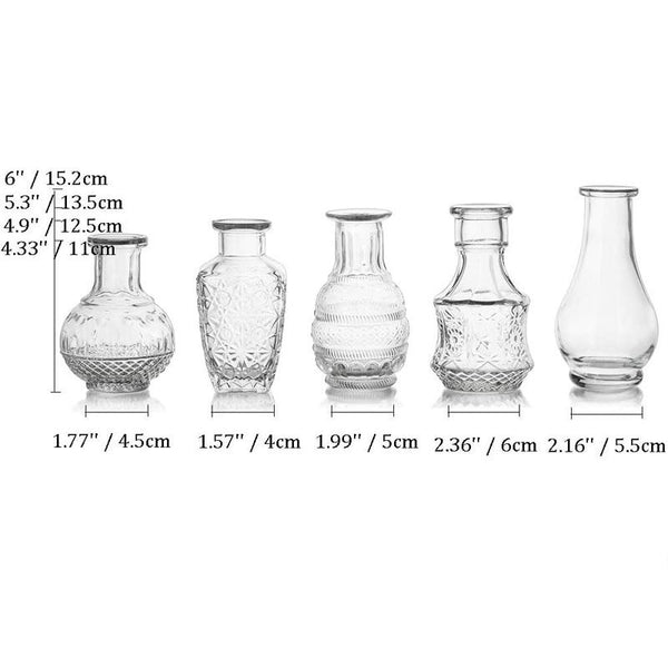 Nuptio Glass Bud Vase Set Of 5 Decorative Rustic Vases Embossed For Home Decor