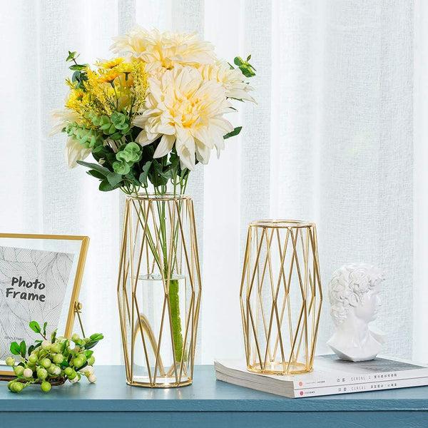 Nuptio Glass Geometric Flower Vase Set Of 2 For Table Wedding Party Centerpiece Home Decor