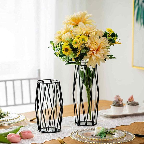 Nuptio Glass Geometric Flower Vase Set Of 2 For Table Wedding Party Centerpiece Home Decor