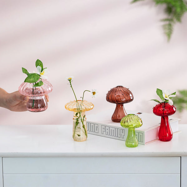 Nuptio Mushroom Glass Vase Set Of 5 Mini Cute Vase Decor Springtok Easter Gift Cute Hydroponic Indoor Planters Gifts