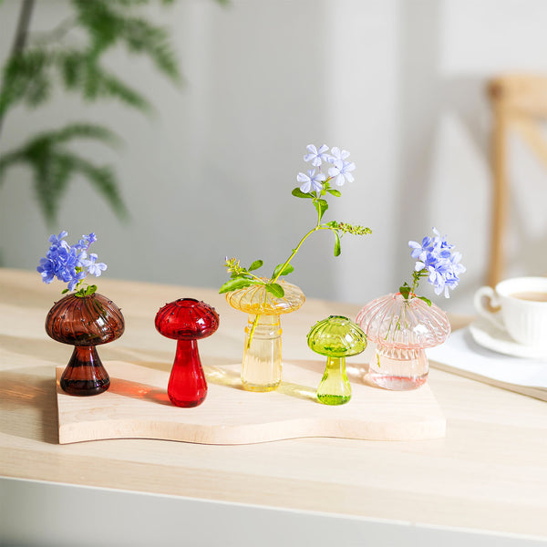 Nuptio Mushroom Glass Vase Set Of 5 Mini Cute Vase Decor Springtok Easter Gift Cute Hydroponic Indoor Planters Gifts