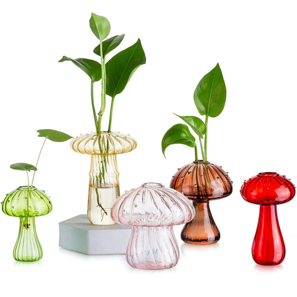 nuptio Mushroom Glass Vase Set of 5 Mini Cute Vase Decor Springtok Easter Gift Cute Hydroponic Indoor Planters Gifts