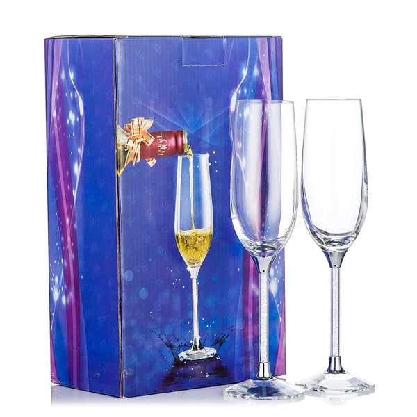 nuptio 2Pcs/Set Crystal Base Champagne Flutes