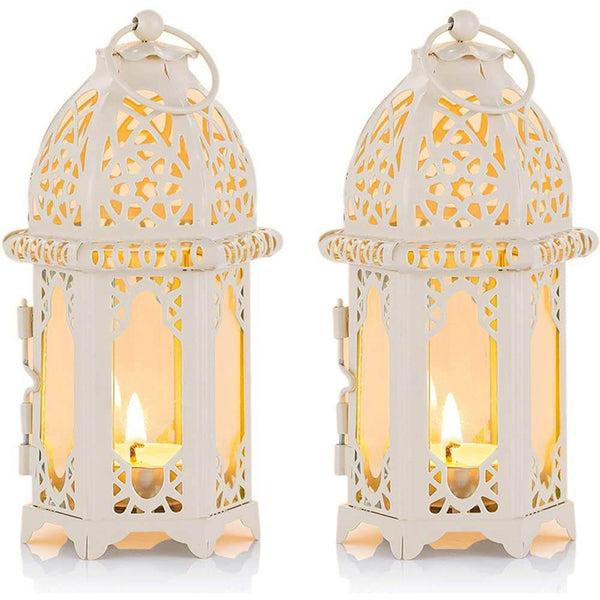 nuptio Set of 2 Moroccan Candle Lantern Hanging Windproof Candle Holder for Home Decor