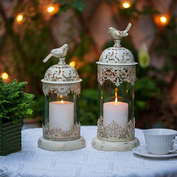 Nuptio Set Of 2 Vintage Pillar Hurricane Candle Holders Decorative Lanterns Home Decor