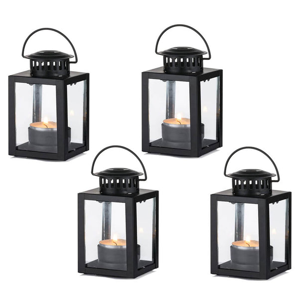 nuptio Set of 4 Hanging Garden Lanterns Black Metal Hurricane Tealight Holders