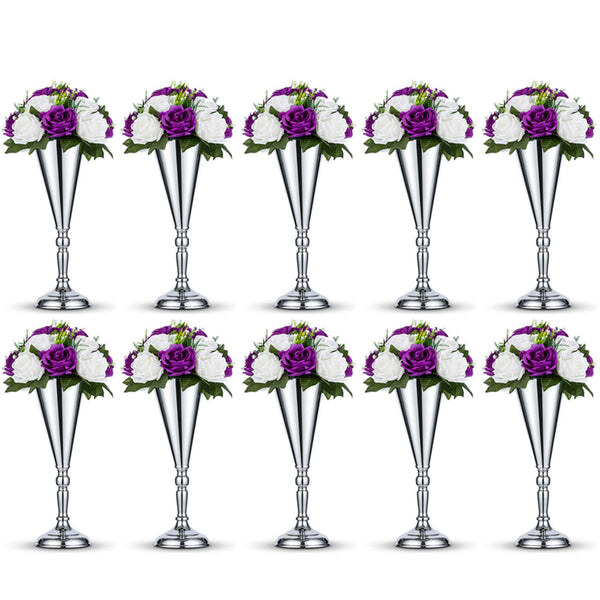 nuptio Silver Trumpet Vase Centerpieces 14" Set of 10