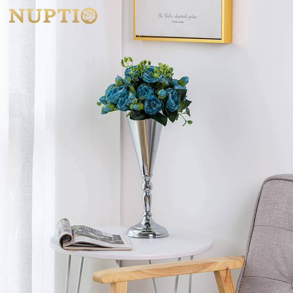 Nuptio Silver Trumpet Vase Centerpieces 14" Set Of 2