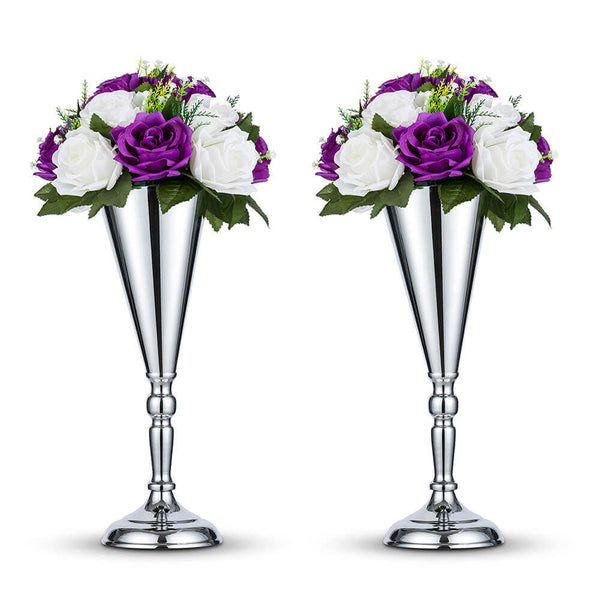 nuptio Silver Trumpet Vase Centerpieces 14" Set of 2