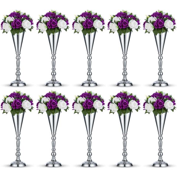 nuptio Silver Trumpet Vase Centerpieces 16.5" Set of 10