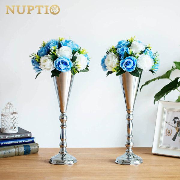 Nuptio Silver Trumpet Vase Centerpieces 16.5" Set Of 2