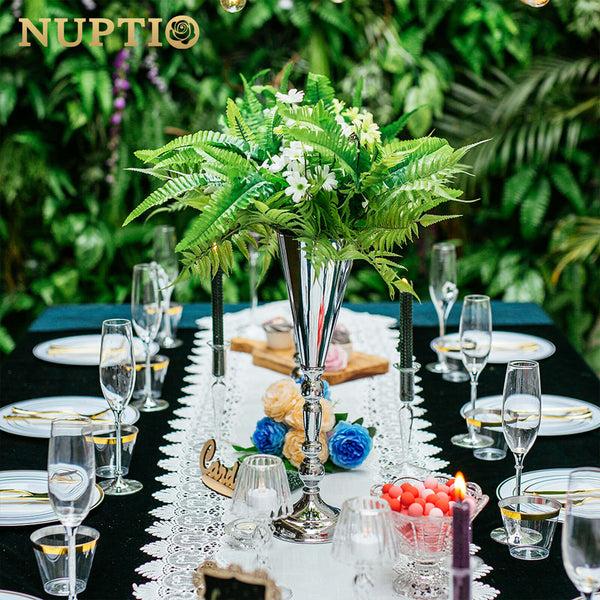 Nuptio Silver Trumpet Vase Centerpieces 16.5" Set Of 2