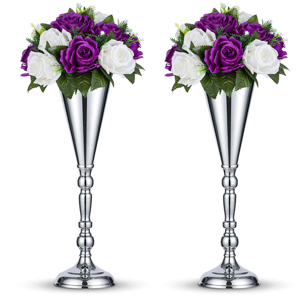 nuptio Silver Trumpet Vase Centerpieces 16.5" Set of 2