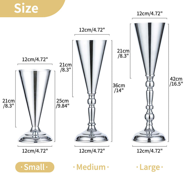 Nuptio Silver Trumpet Vase Centerpieces 9.8" Set Of 10