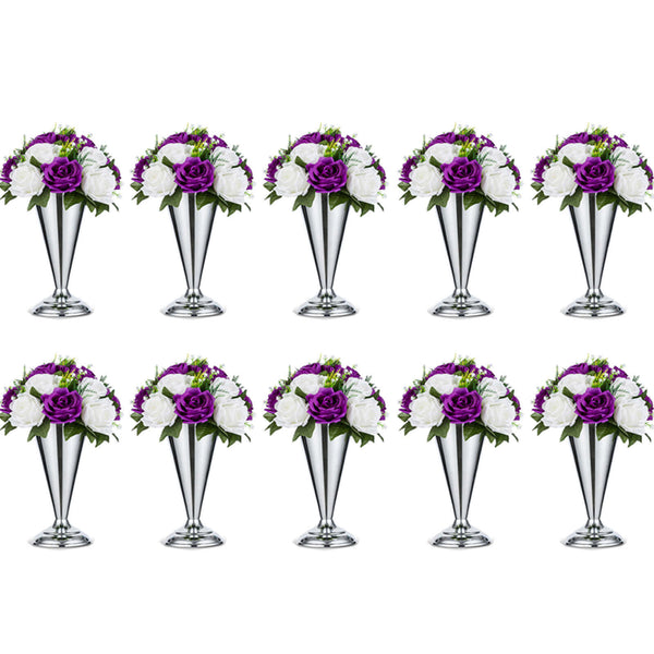 nuptio Silver Trumpet Vase Centerpieces 9.8" Set of 10