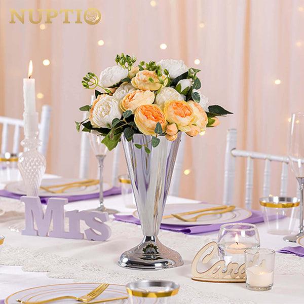 Nuptio Silver Trumpet Vase Centerpieces 9.8" Set Of 2
