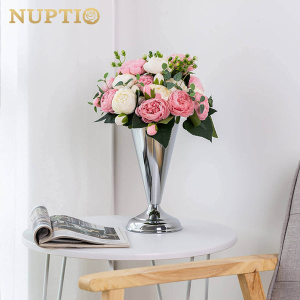 Nuptio Silver Trumpet Vase Centerpieces 9.8" Set Of 2