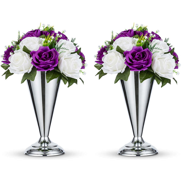 nuptio Silver Trumpet Vase Centerpieces 9.8" Set of 2