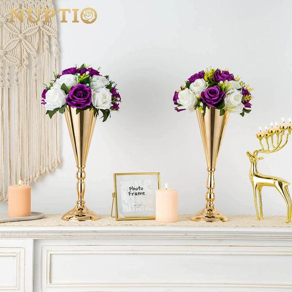 Nuptio Trumpet Vase Gold Wedding Centerpieces 14" Set Of 2