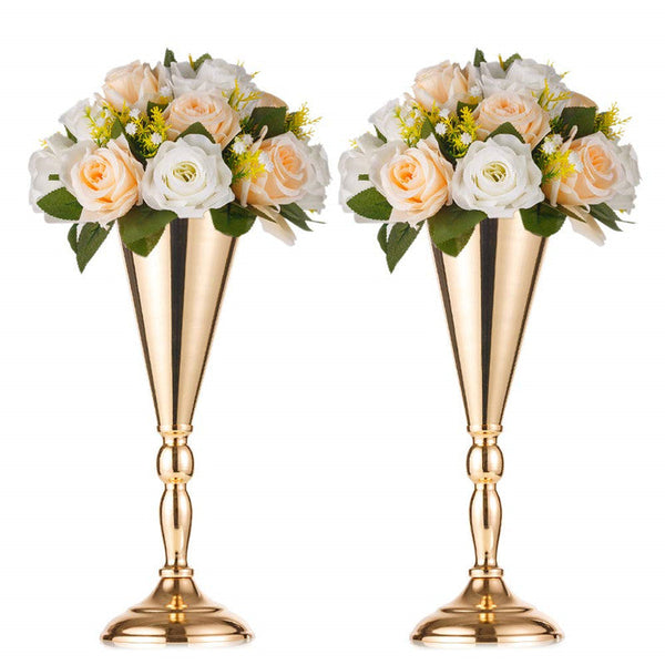 nuptio Trumpet Vase Gold Wedding Centerpieces 14" Set of 2