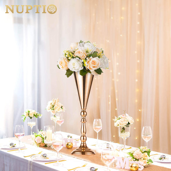 Nuptio Trumpet Vase Gold Wedding Centerpieces 16.5" Set Of 10