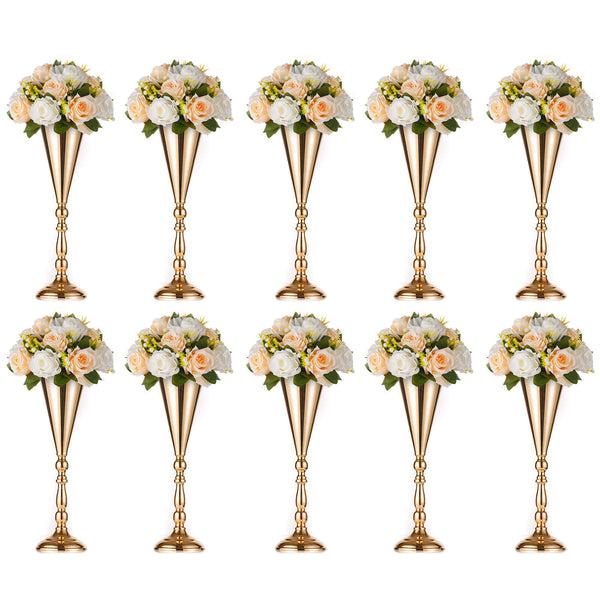 nuptio Trumpet Vase Gold Wedding Centerpieces 16.5" Set of 10