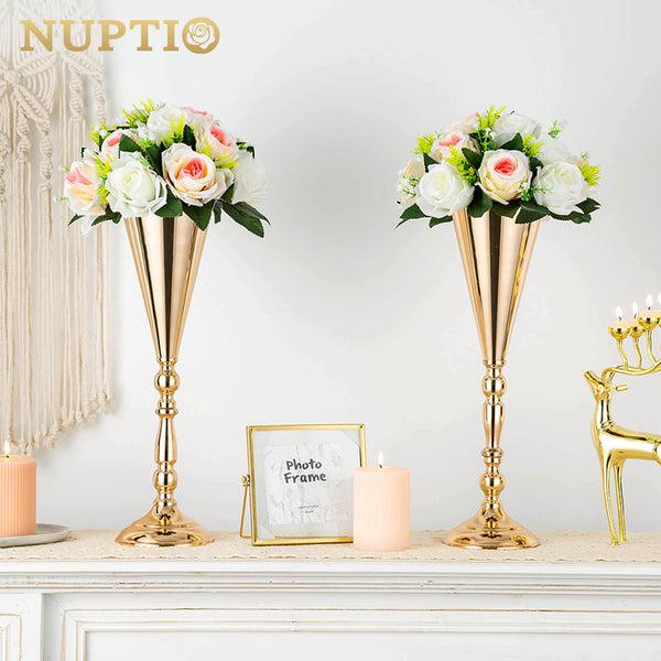 Nuptio Trumpet Vase Gold Wedding Centerpieces 16.5" Set Of 2