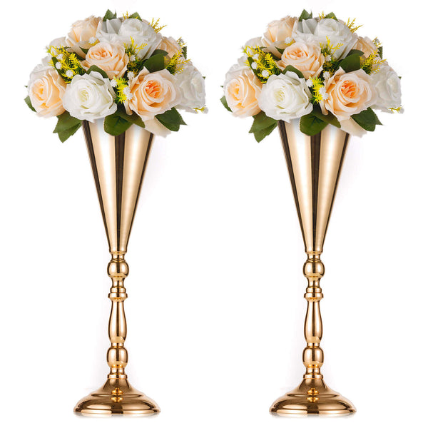 nuptio Trumpet Vase Gold Wedding Centerpieces 16.5" Set of 2
